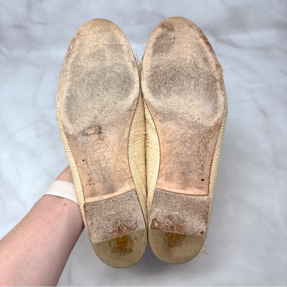 CHANEL Vintage Y2K Raffia Woven CC Coco Mark Leather Cap Toe Ballet Flats 38.5 - Picture 10 of 14